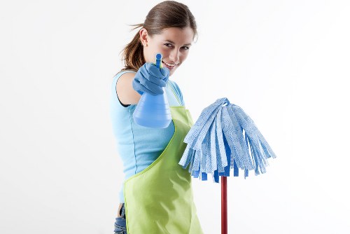 Camden Cleaners staff using safe cleaning practices with equipment on site